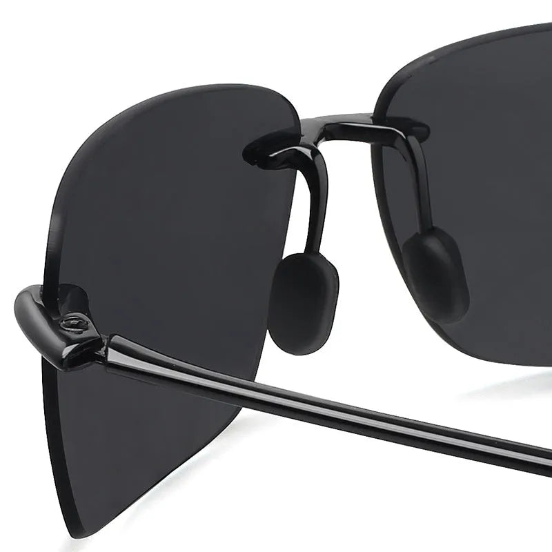 Light rimless TR90 sunglasses for men with black frame and TAC UV400 lens