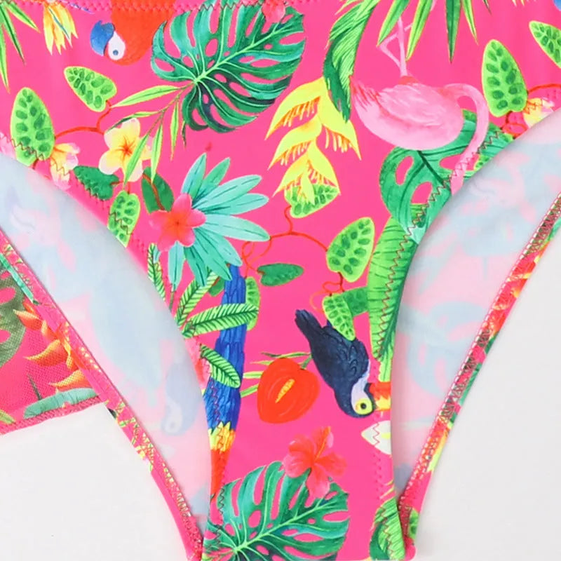 Girls floral split overlay bikini swimsuit in bright picture colour pattern for swimming activities