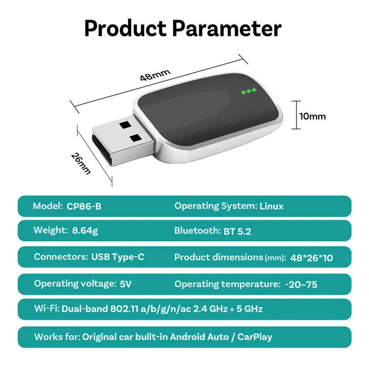 Android Auto dual channel USB drive, 64GB USB Type C Carplay box, ABS+PC silver edge, 50x20x7mm