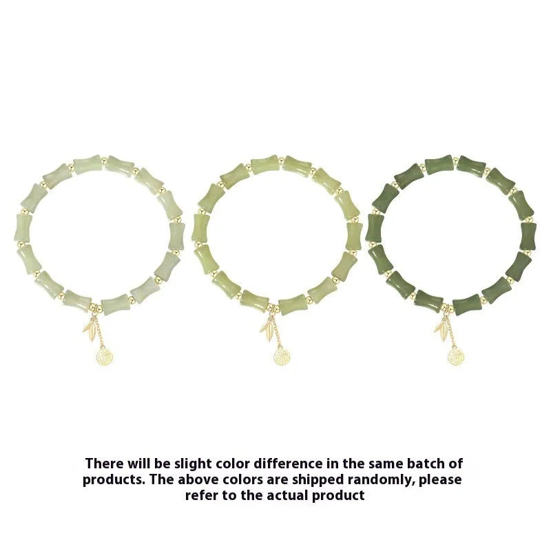 Chinese style bamboo joint jade bracelet and necklace set with safety knot
