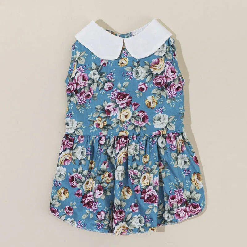 Cotton thin lead dog shirt with sunflower print in pink, yellow, or green, available in sizes XS to XL