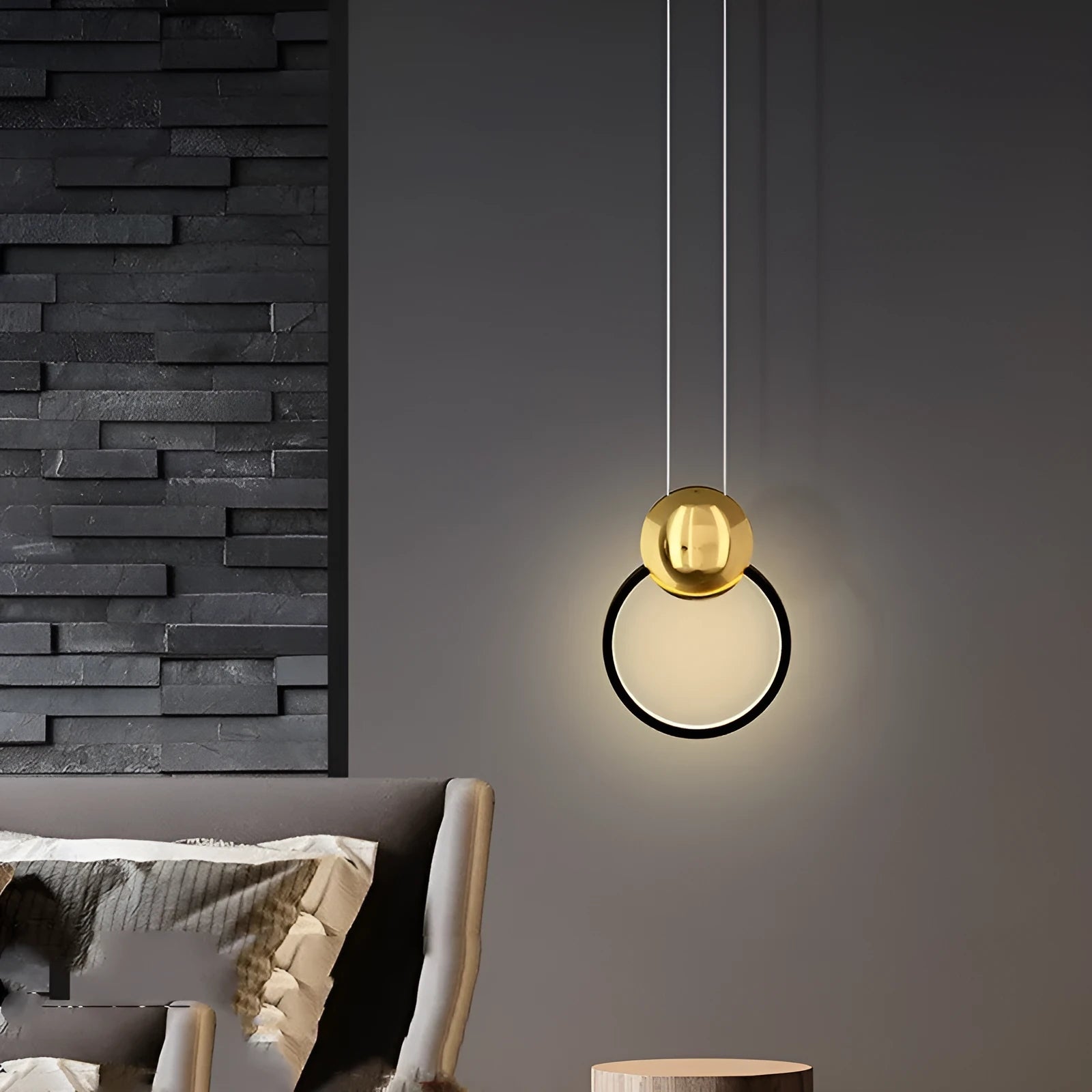 All copper fishing line LED chandelier in black with adjustable height for bedroom study