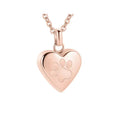 Polished titanium steel heart pendant necklace with paw print, openable casket design.