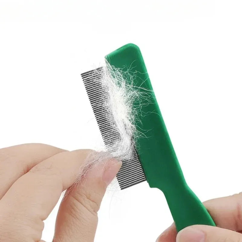 Green plastic handle stainless steel pet flea comb for dog and cat grooming