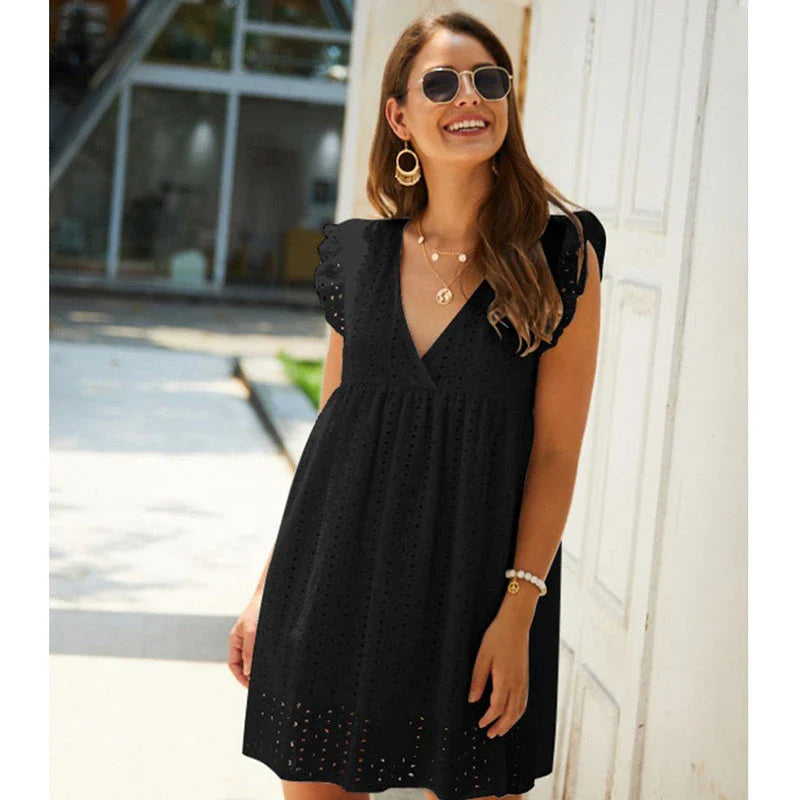 Chic Breezy Cotton Mini Dress with V-Neck, a versatile and comfortable summer fashion item