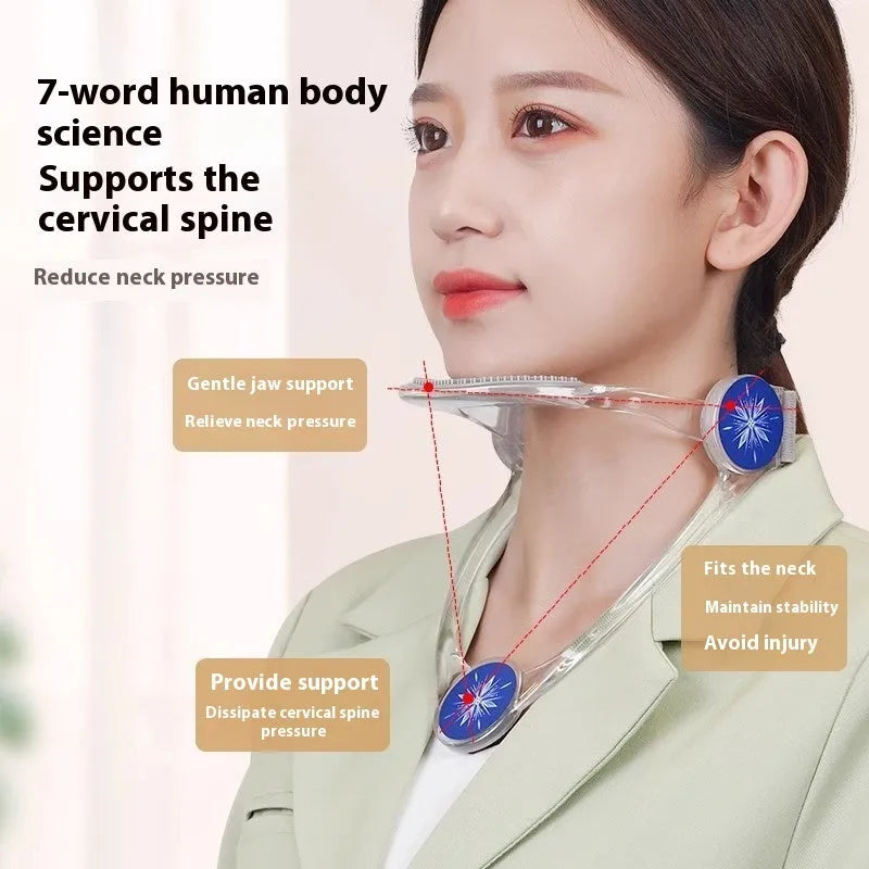 Adjustable cervical support collar for adults and children in blue, pink, and transparent colours.