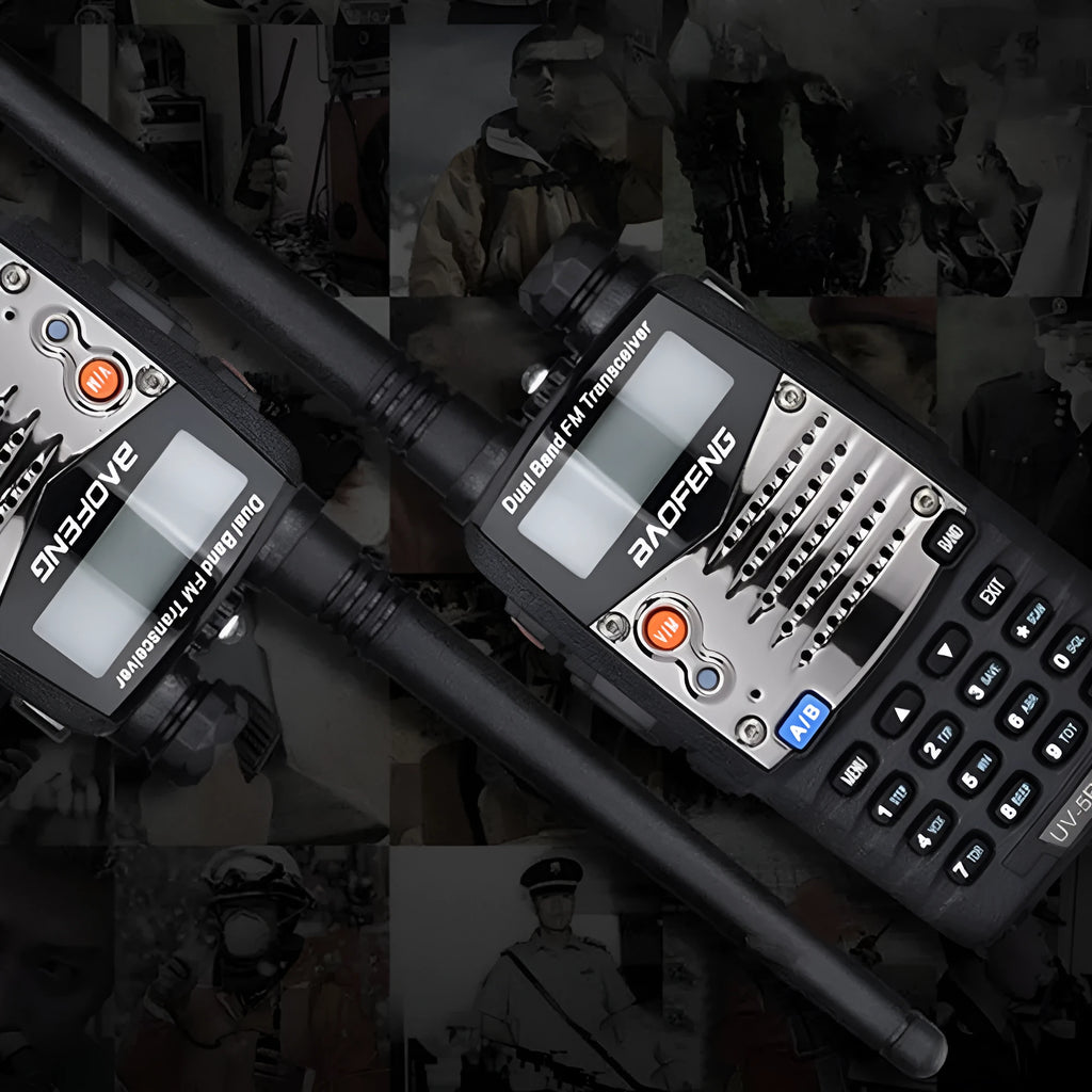 Baofeng UV-5RA dual-band two-way radio with dual display screen and antenna