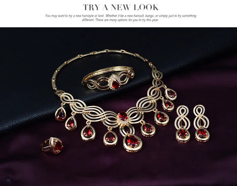 Women's alloy jewellery set with rhinestone pendant, earrings, and bracelet in 18K gold colour