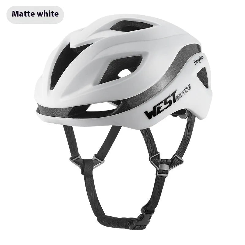 Adult unisex road bike helmet in various colours showing integrated safety design