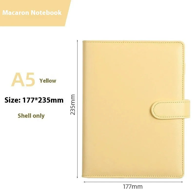 A5 PU leather loose-leaf binder zipper shell notebook cover in solid colour with closed zipper