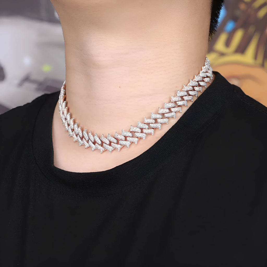 Men's hip hop thorn copper Cuban link chain in gold, silver or rose gold, 7 to 24 inches