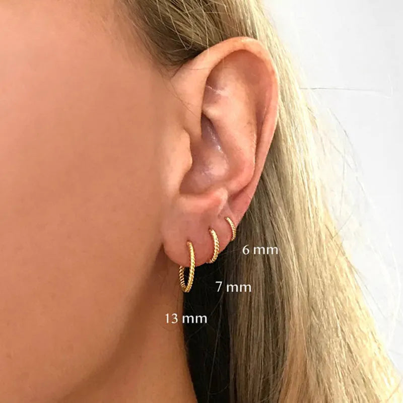 S925 sterling silver twisted string round ring earrings in gold and white gold finishes