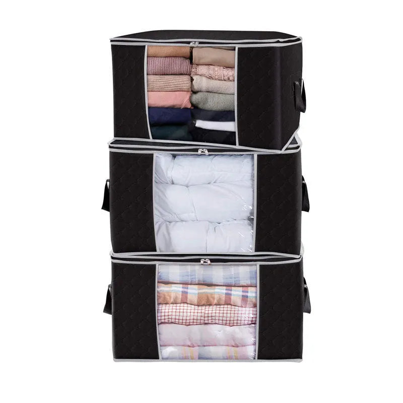 Non-woven handbag-style storage bag for quilts and clothes in beige colour.