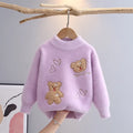 Girls mink fur plush knitted pullover jumper in pink, purple or white, sizes 110-150cm, cartoon and letter pattern
