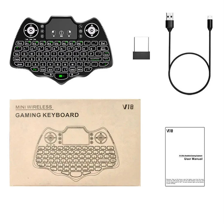 V18 black 88-key 2.4G wireless mini flying keyboard mouse remote control with receiver and data cable