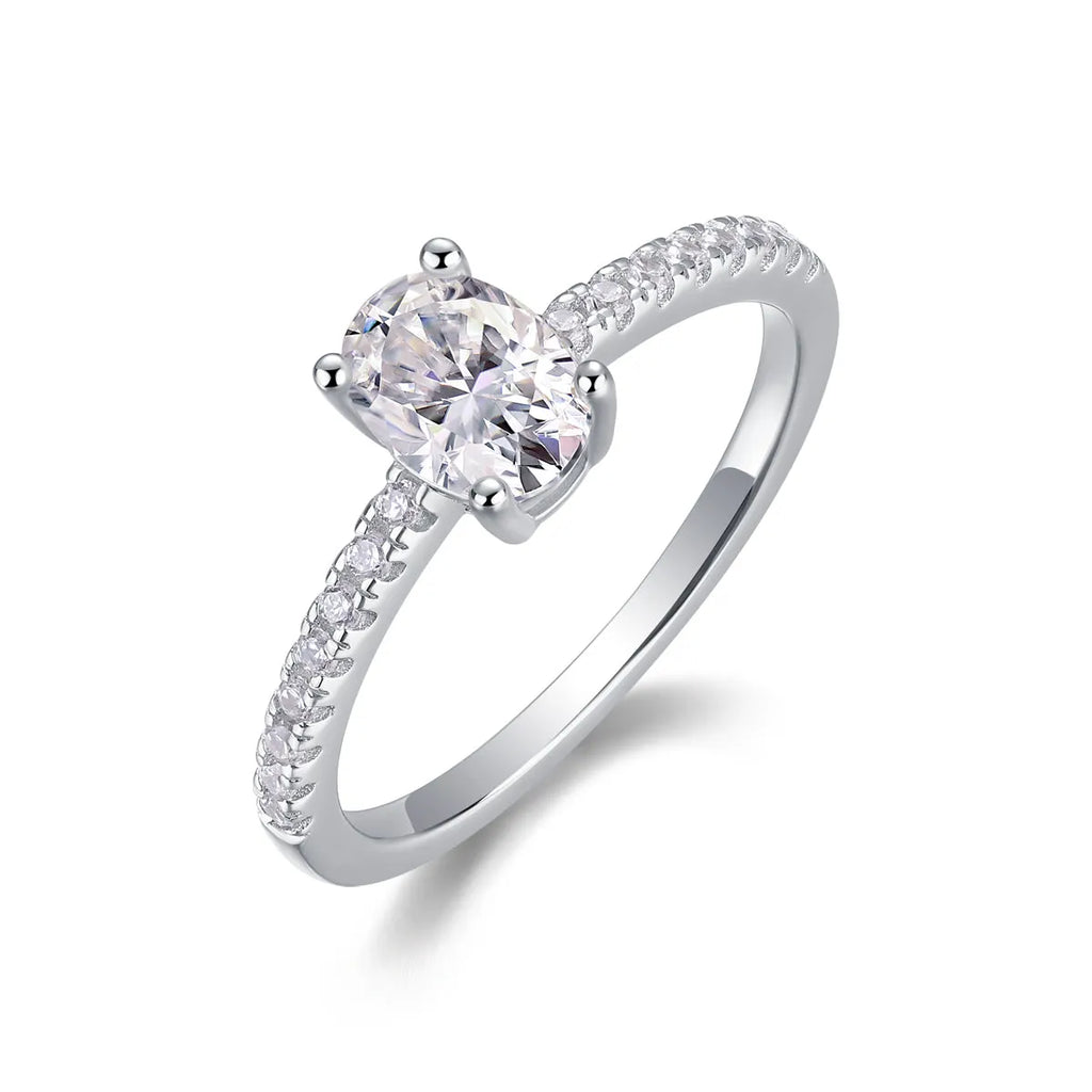 Egg-shaped 5x7mm moissanite wedding ring set in S925 silver with platinum plating, sizes 5 to 9, gift box and GRA certificate