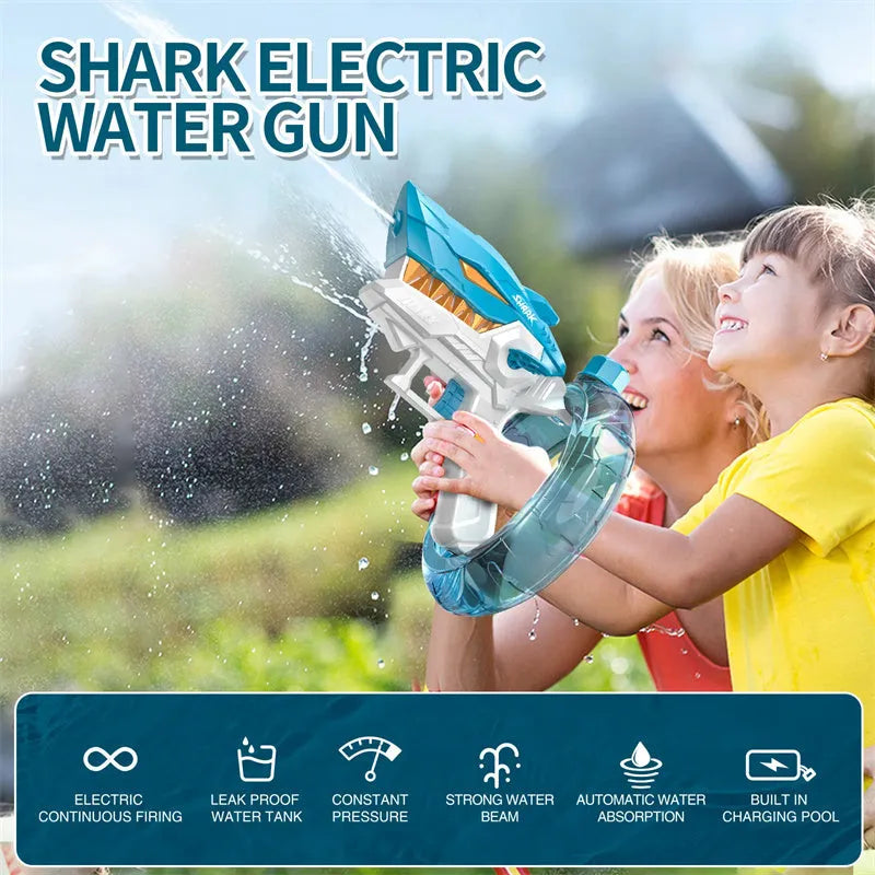 Blue shark electric water gun toy with automatic continuous firing system for children's water play