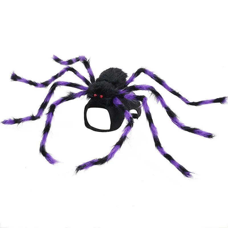 Grey polyester Halloween spider costume for a dog showing spider leg design.