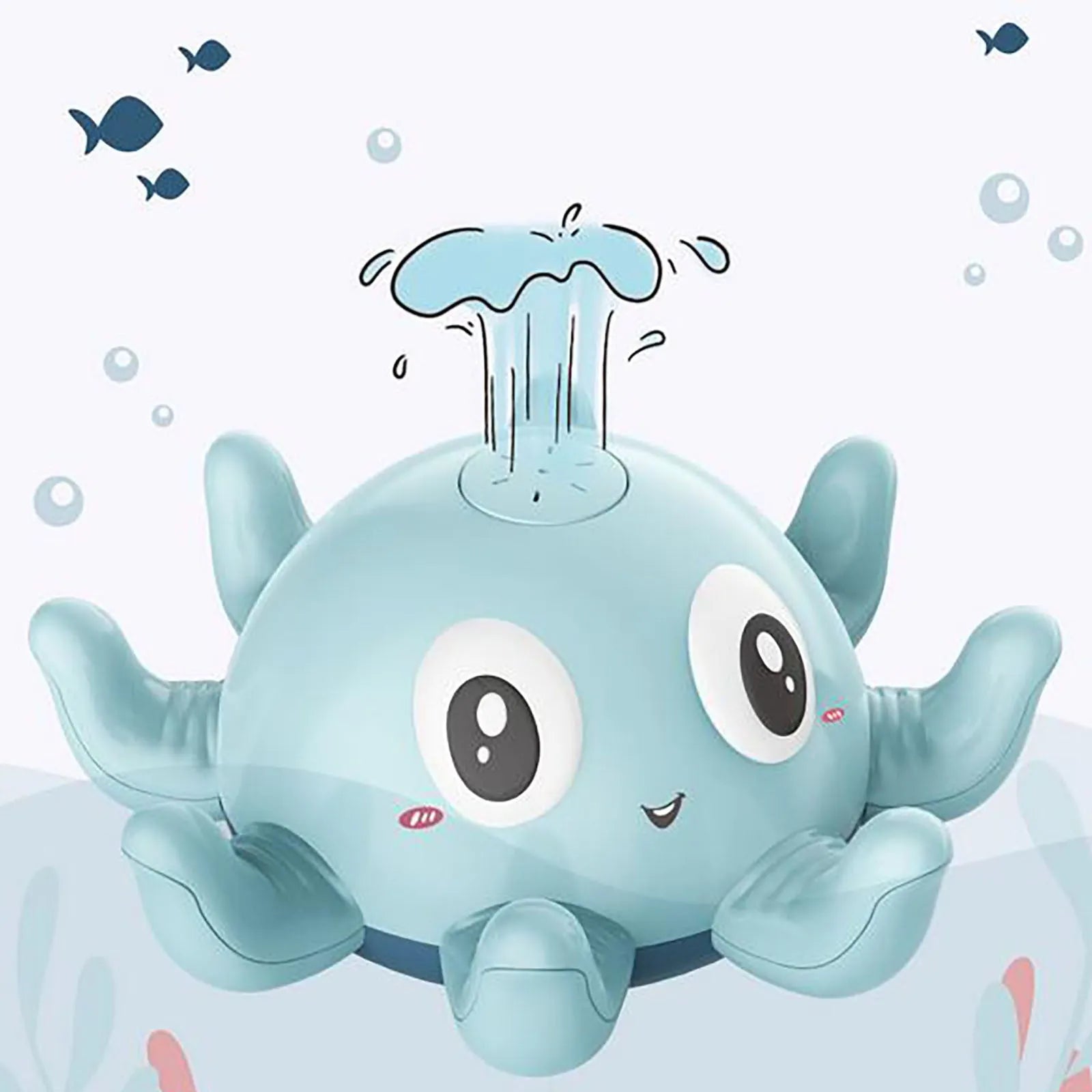 Blue octopus automatic water spray bath toy with flashing lights for children's bath time
