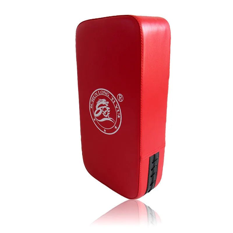 Red square taekwondo foot target pad for kicking practice, 40cm long.