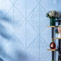 Light blue 3D plants and flowers pattern on a square 70cm x 70cm self-adhesive XPE foam wall sticker.