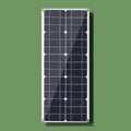 Black semi-flexible 30W solar panel showing USB charging port for outdoor use.