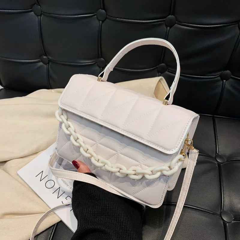 Casual simple small square PU messenger bag with shoulder strap in black colour option