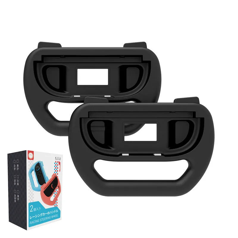 Game grip accessories for Switch 2 handle in black, ABS material, 145x65x100mm, shown on a flat surface.