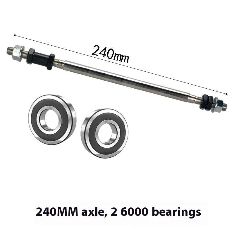 Black 240mm rear solid beam axle kit with two bearings for mountain bike or snowmobile