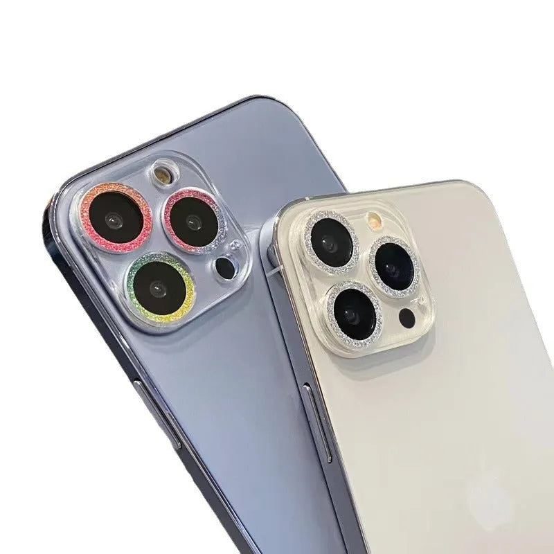 Rhinestone camera lens protector in glitter black for Apple iPhone, tempered glass, HD, dustproof and drop-proof