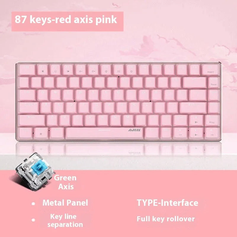 Pink 82-key mechanical gaming keyboard with white backlight and metal construction