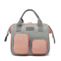 Large grey women's handbag made from Oxford cloth with an external pocket.