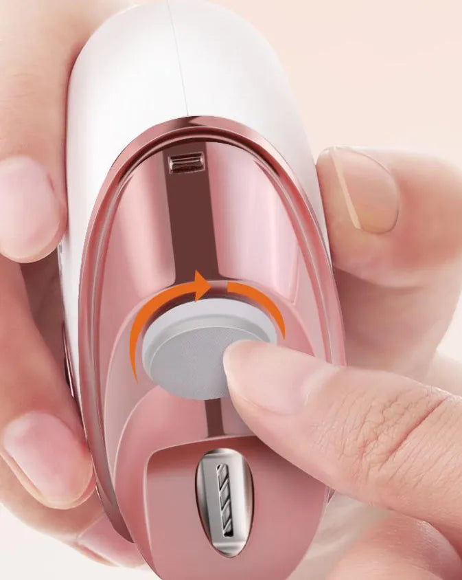 Blue electric nail clipper and automatic polish two-in-one tool with USB Type-C charging port
