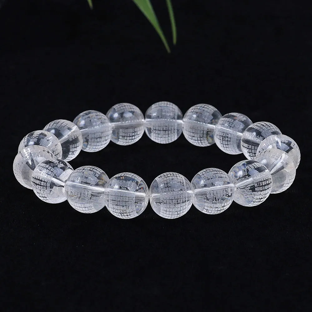10mm clear glass prayer beads engraved with Buddhist mantras for meditation