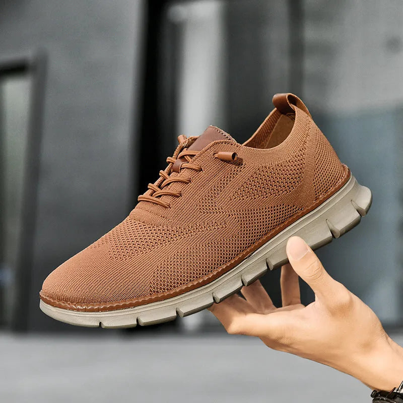 Men's flat bottomed casual tennis running shoes in dark blue black brown with EVA upper and rubber sole