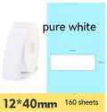 D11 waterproof thermal paper labels in white, green, blue, pink, and yellow sizes 12x30mm and 12x40mm