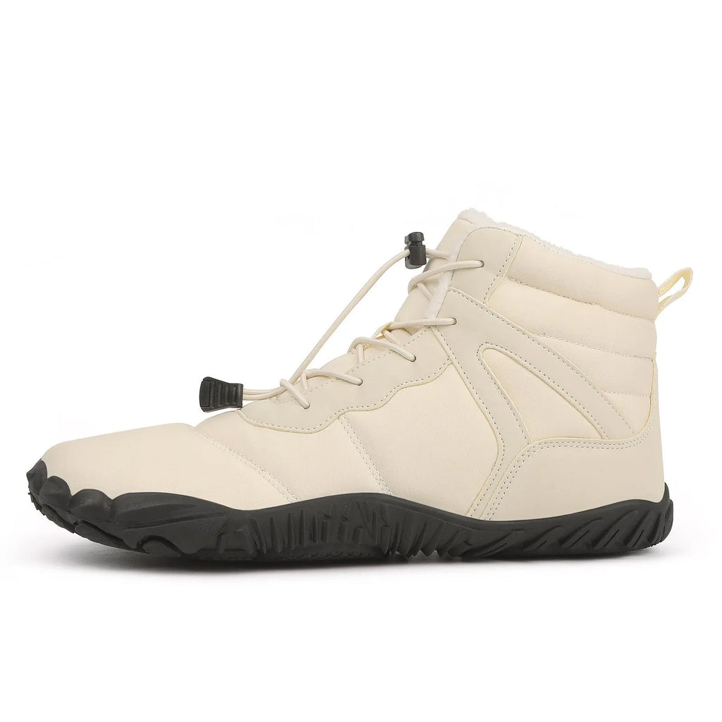 Waterproof five-finger fleece-lined snow boots with a rubber outsole in beige, black, grey, or wine red.