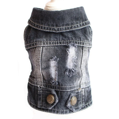 Stylish denim dog jackets and vests in a variety of designs for small pets