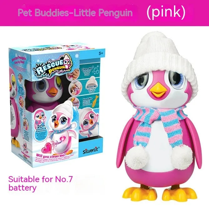 Plastic cute little penguin simulation electric children's cartoon pet toy for boys with hat scarf vest and fish accessory