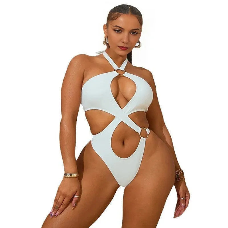 Women's sleeveless jumpsuit with back lace-up detail and tapered shorts in polyester fabric