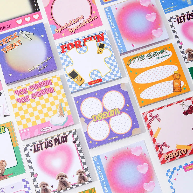 Rectangular 90-sheet note pad with colourful cover designs including Long Dream and Trick-or-treat.