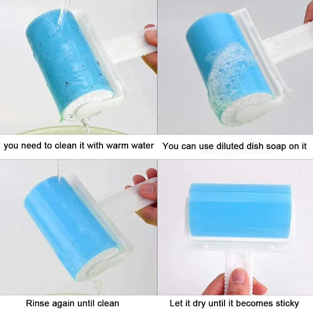 Blue green pink yellow washable reusable lint roller with cover for pet hair removal