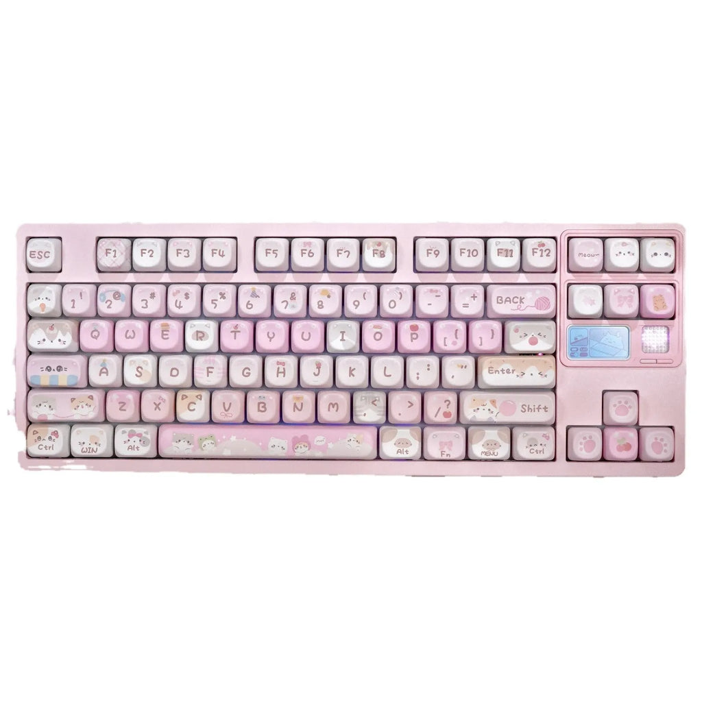 Pink MOA five-sided sublimation keycap set with cartoon design for mechanical keyboards