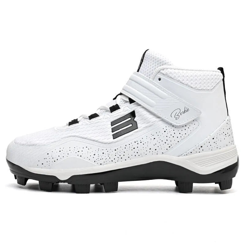 Black and white training sneakers with Velcro straps and rubber sole for sports.