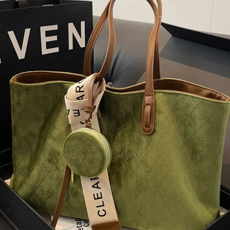 Women's large soft polyester shoulder tote with sandwich pocket in light khaki colour