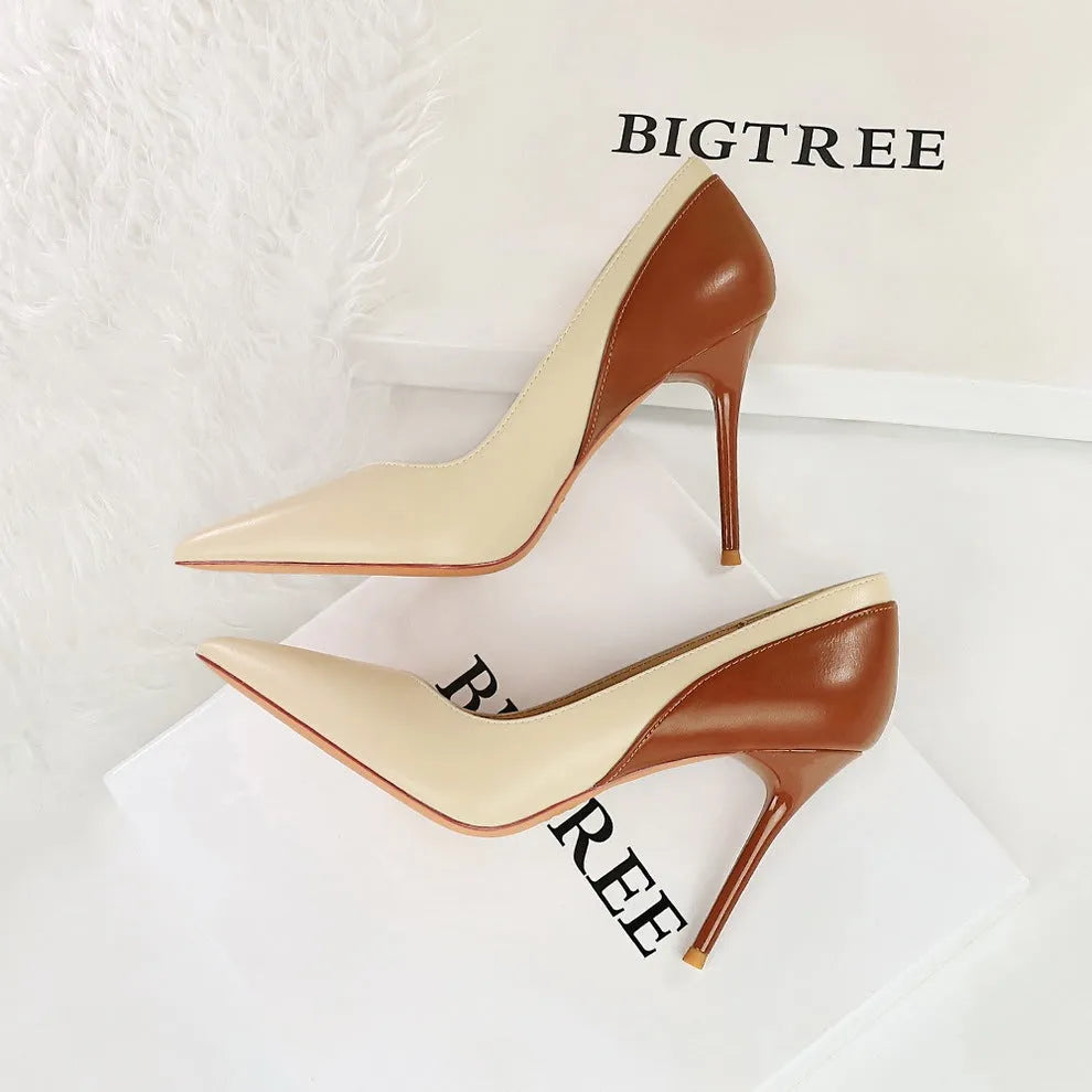 Retro women's black high heels with stiletto heels and pointed toes for banquet events
