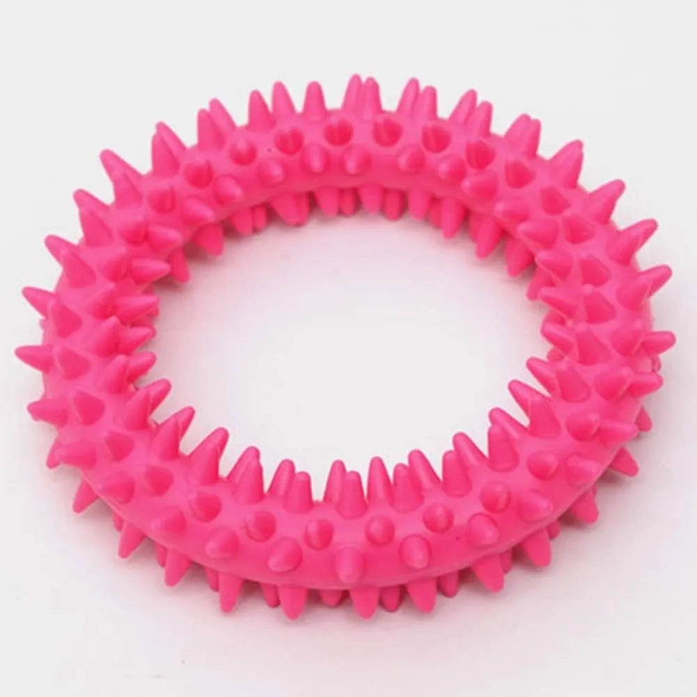 Blue spiky circle ring dog chew toy made from TPR for dental cleaning and bite training.