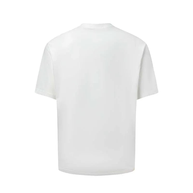Men's loose fit blue t-shirt with white American retro letter print on the front.