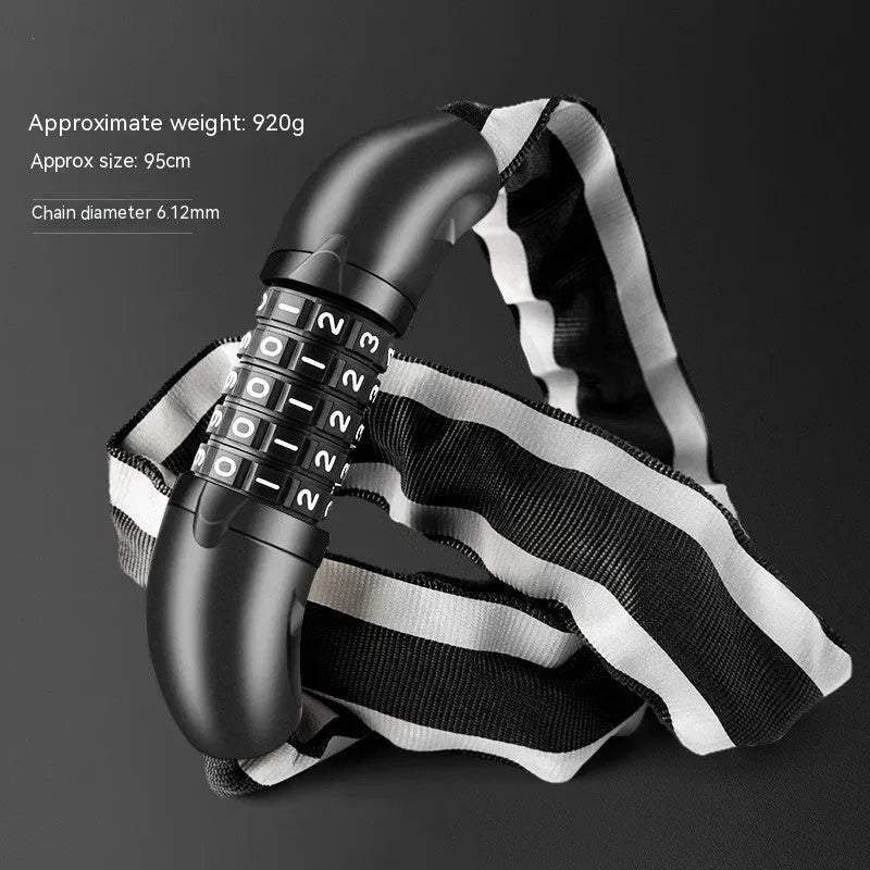 Portable black zinc alloy chain lock for mountain bikes with 95cm length and combination dial