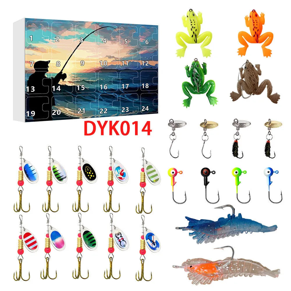 24 Countdown Christmas metal fishing set with storage box and blind bag, multiple colour options DYK013-DYK017